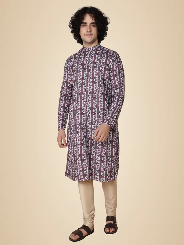 Maroon_Cotton_Full_Sleeve_Regular_Fit_Printed_Kurta_For_Men