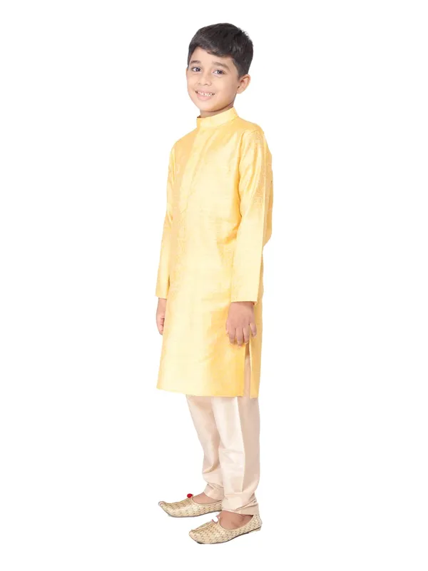 Yellow_Jacquard_Full_Sleeve_Regular_Fit_Printed_Kurta_Churidar_For_Kids