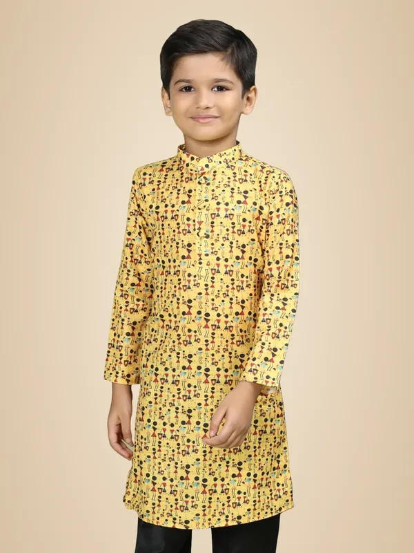 Yellow_Cotton_Full_Sleeve_Regular_Fit_Printed_Yellow_Kurta_For_Boy