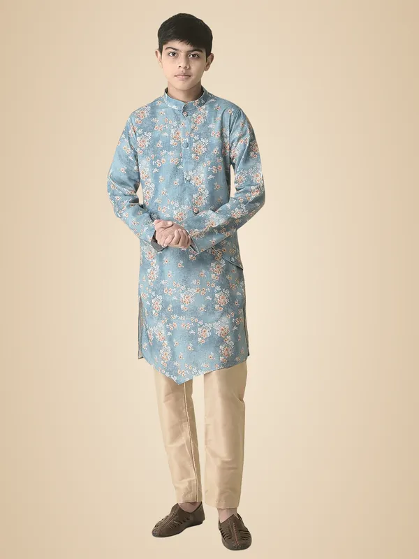 Blue_Cotton_Full_Sleeve_Regular_Printed_Kurta_For_Kids