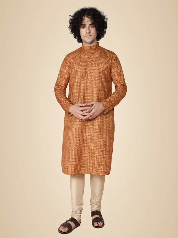 Yellow_Cotton_Yellow_Full_Sleeve_Regular_Fit_Printed_Kurta_For_Men