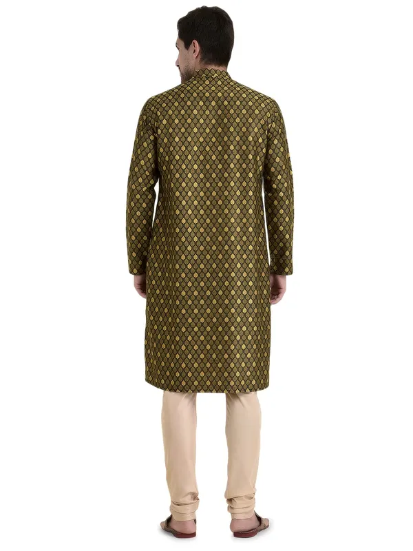 Yellow_Cotton_Brown_Full_Sleeve_Regular_Fit_Printed_Kurta_For_Men