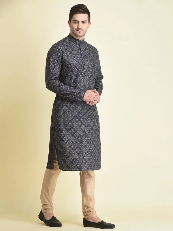 Blue_Cotton_Blue_Full_Sleeve_Regular_Fit_Printed_Kurta_Set_For_Men