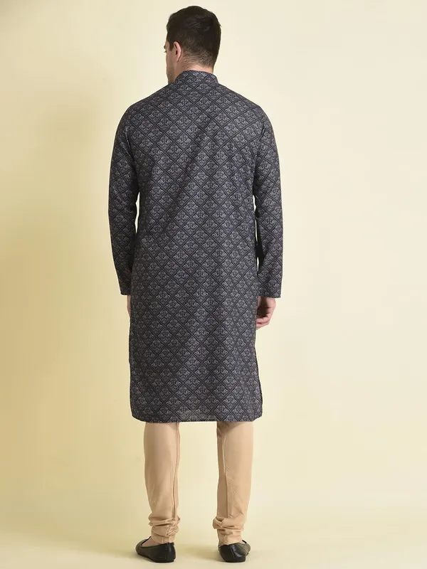 Blue_Cotton_Blue_Full_Sleeve_Regular_Fit_Printed_Kurta_Set_For_Men