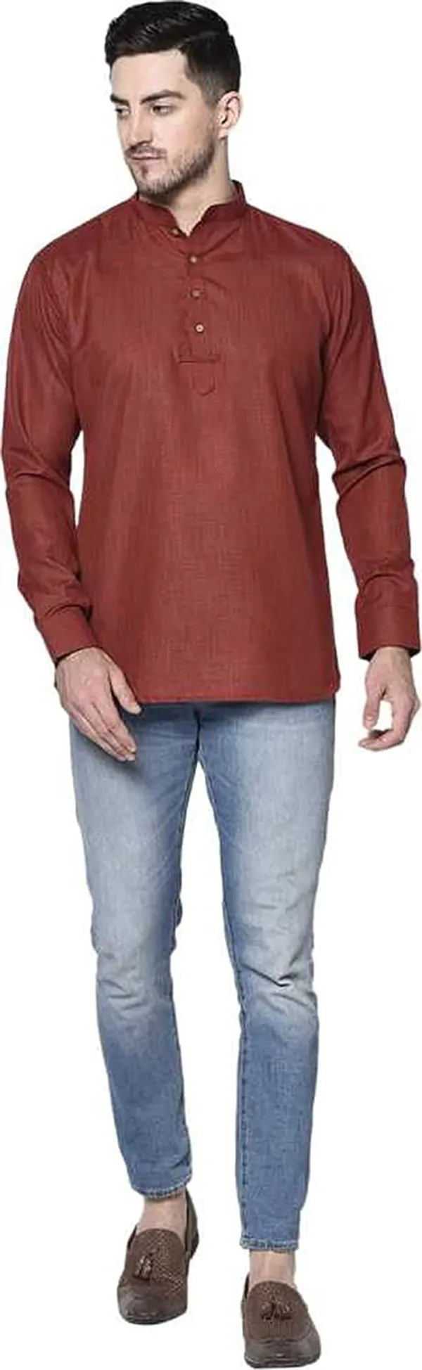 Maroon_Full_Sleeve_Regular_Plain_Kurta_For_Men