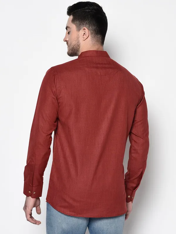 Maroon_Full_Sleeve_Regular_Plain_Kurta_For_Men