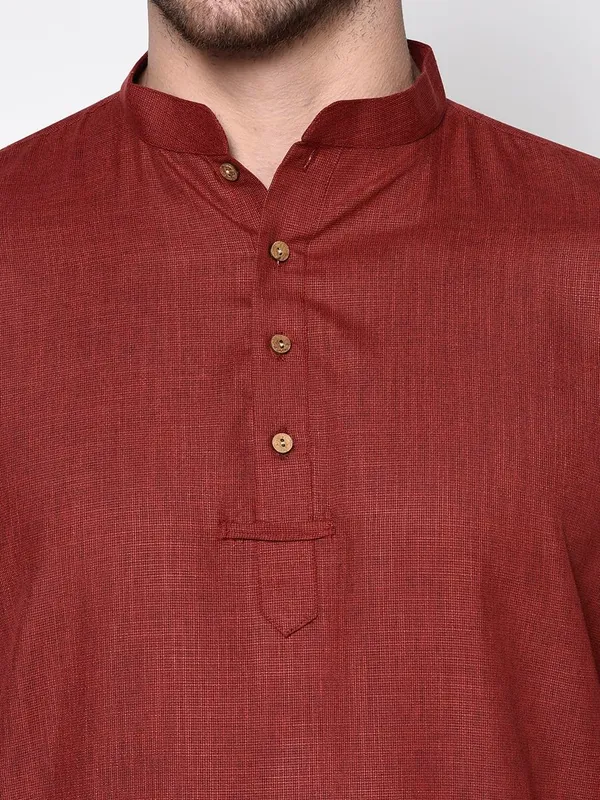 Maroon_Full_Sleeve_Regular_Plain_Kurta_For_Men