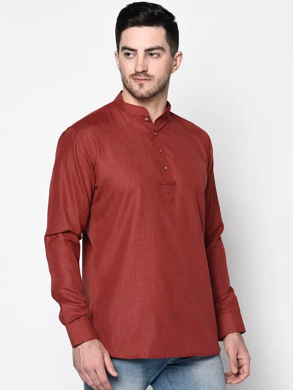 Maroon_Full_Sleeve_Regular_Plain_Kurta_For_Men