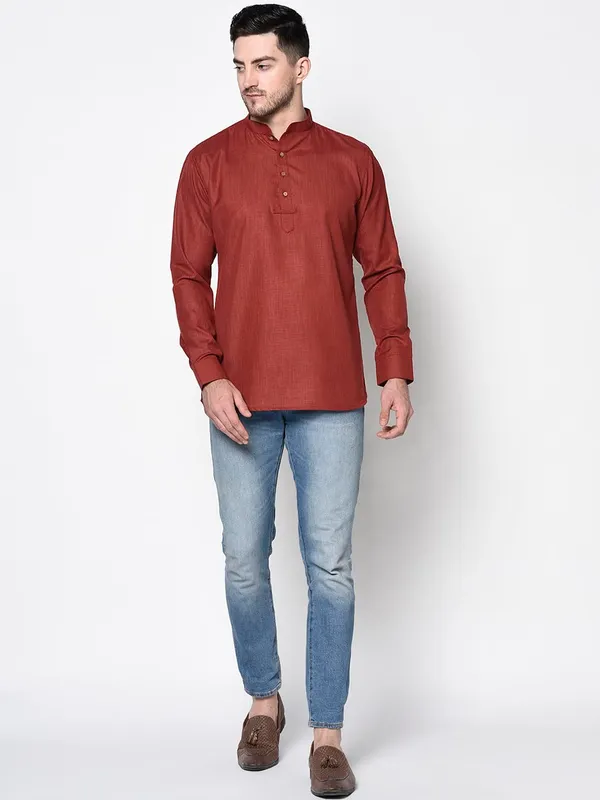 Maroon_Full_Sleeve_Regular_Plain_Kurta_For_Men