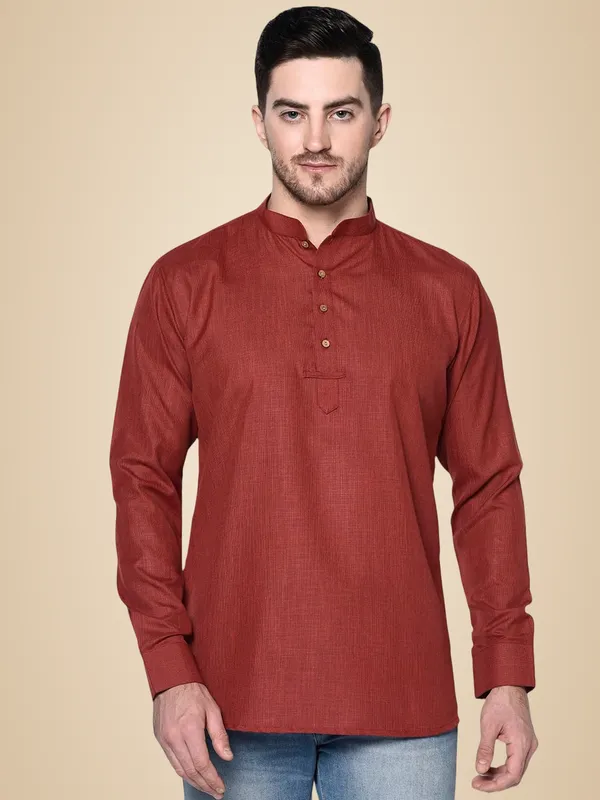 Maroon_Full_Sleeve_Regular_Plain_Kurta_For_Men