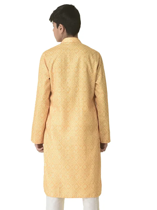 Yellow_Cotton_Full_Sleeve_Regular_Printed_Kurta_For_Kids