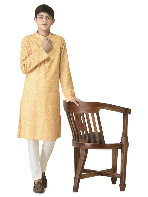 Yellow_Cotton_Full_Sleeve_Regular_Printed_Kurta_For_Kids
