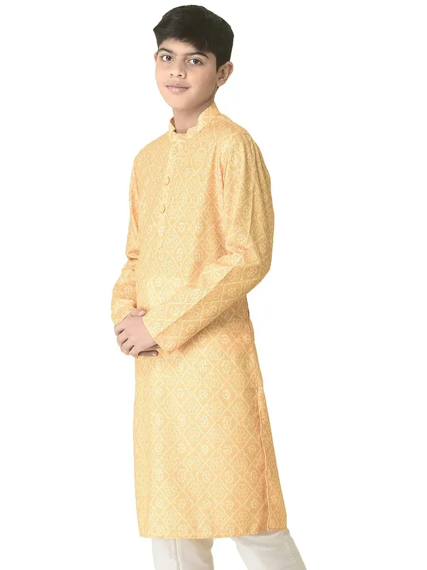 Yellow_Cotton_Full_Sleeve_Regular_Printed_Kurta_For_Kids