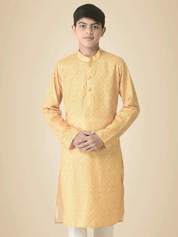 Yellow_Cotton_Full_Sleeve_Regular_Printed_Kurta_For_Kids