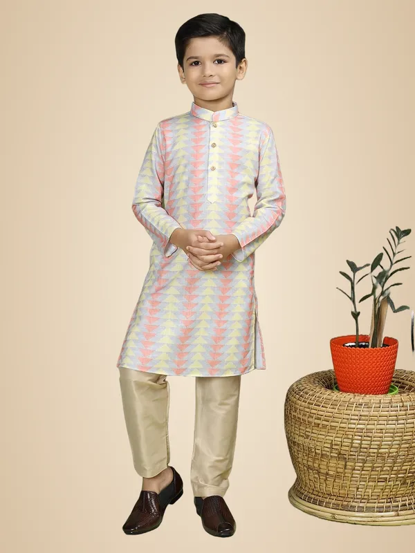 Grey_Cotton_Full_Sleeve_Regular_Fit_Printed_Grey_Kurta_Churidar_Set_For_Boy