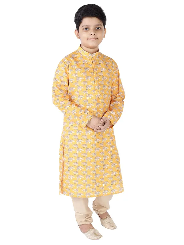 Yellow_Cotton_Full_Sleeve_Regular_Fit_Printed_Kurta_For_Kids