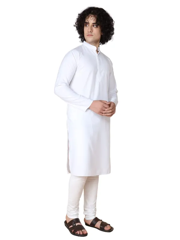 White_Cotton_White_Full_Sleeves_Regular_Plain_Kurta_Churidar_Set_For_Men