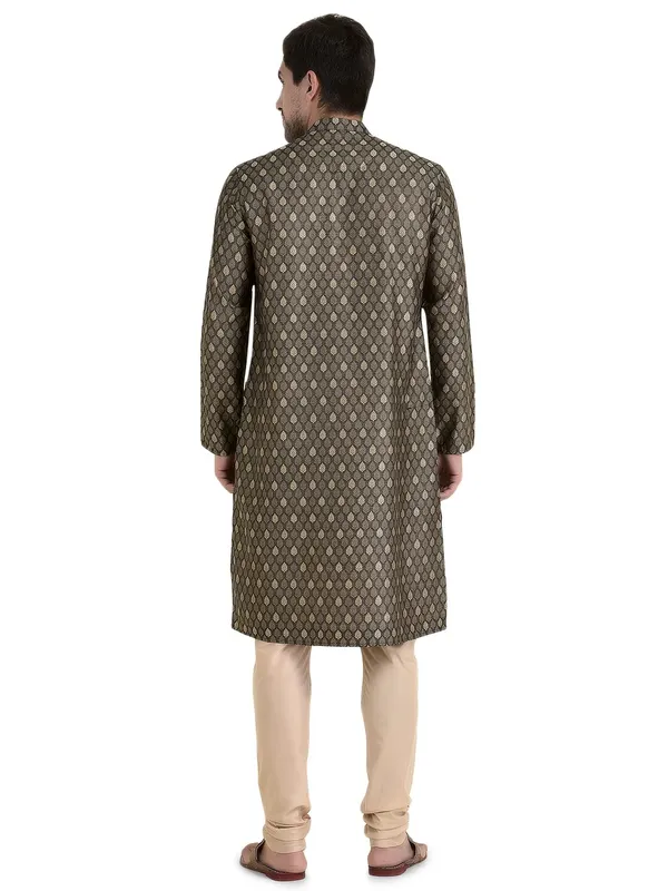Brown_Cotton_Brown_Full_Sleeves_Regular_Printed_Kurta_Churidar_Set_For_Men