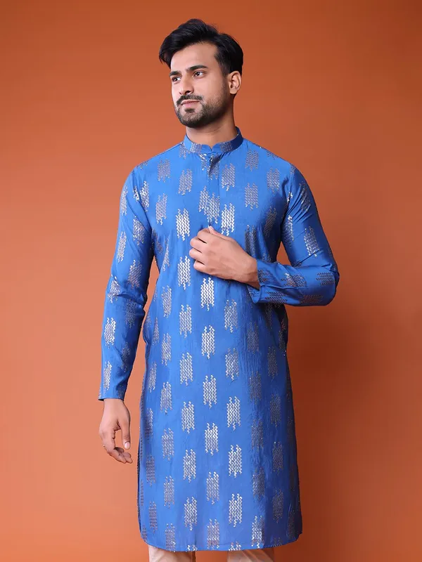 Blue_&_Beige_Cotton_Embroidery_Full_Sleeves_Regular_Kurta_Set_For_Men