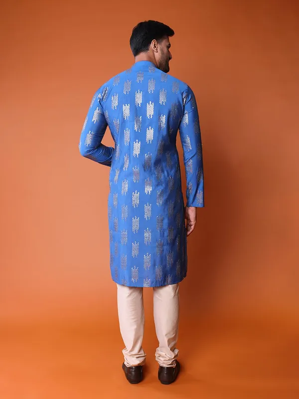 Blue_&_Beige_Cotton_Embroidery_Full_Sleeves_Regular_Kurta_Set_For_Men