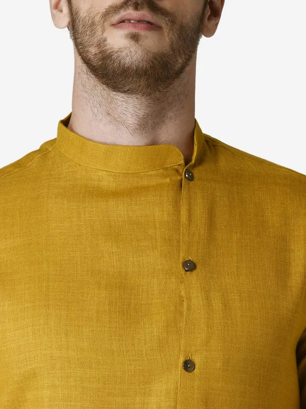 Mustard_Cotton_Full_Sleeve_Regular_Plain_Kurta_For_Men