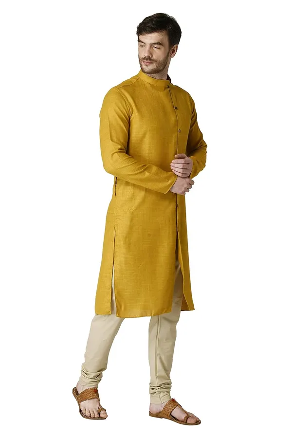 Mustard_Cotton_Full_Sleeve_Regular_Plain_Kurta_For_Men