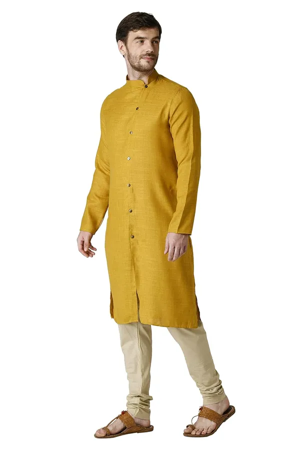 Mustard_Cotton_Full_Sleeve_Regular_Plain_Kurta_For_Men