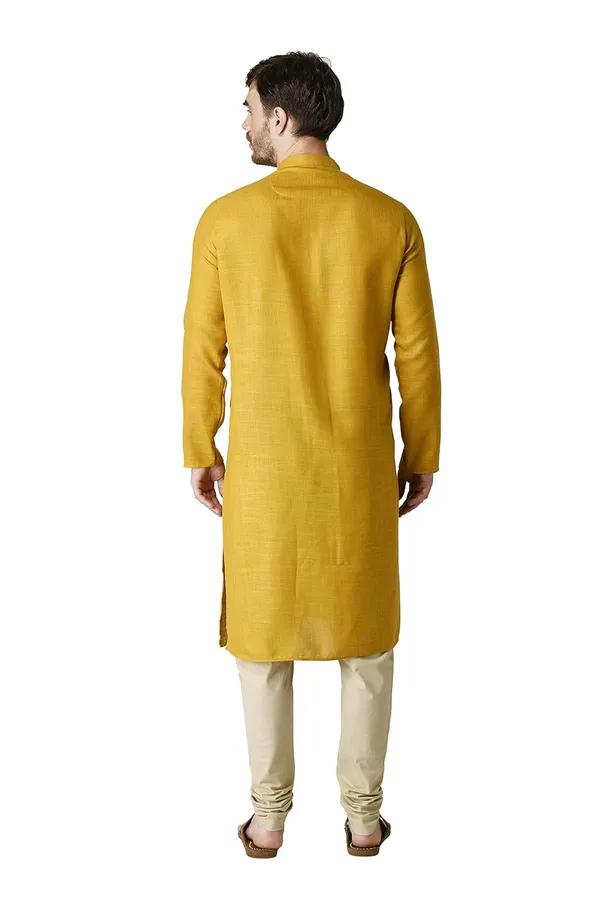 Mustard_Cotton_Full_Sleeve_Regular_Plain_Kurta_For_Men