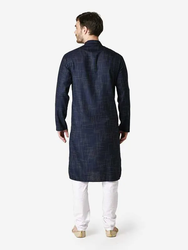 Blue_Cotton_Yellow_Full_Sleeve_Regular_Checks_Kurta_For_Men