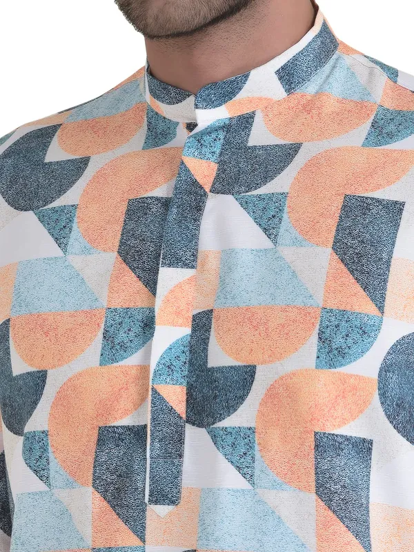 Orange_Cotton_Blue_Full_Sleeves_Regular_Printed_Kurta_Churidar_Set_For_Men