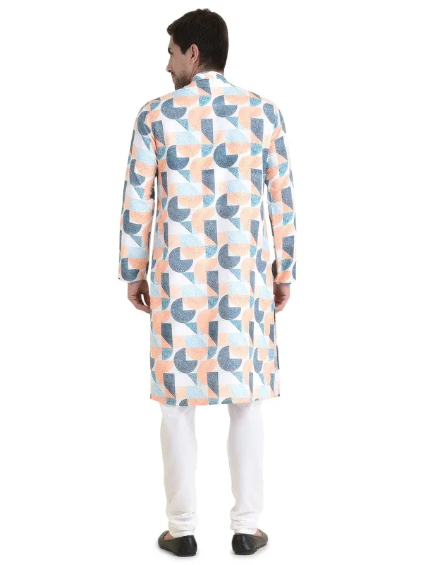 Orange_Cotton_Blue_Full_Sleeves_Regular_Printed_Kurta_Churidar_Set_For_Men