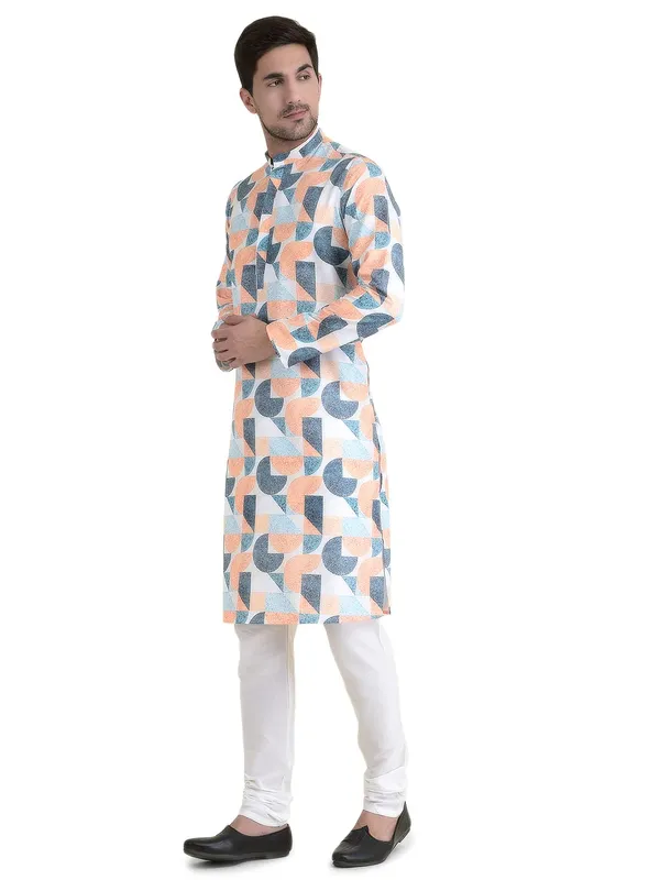 Orange_Cotton_Blue_Full_Sleeves_Regular_Printed_Kurta_Churidar_Set_For_Men