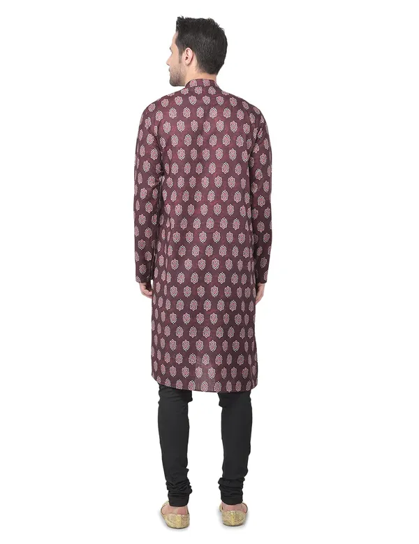 Maroon_Cotton_Maroon_Full_Sleeve_Regular_Printed_Kurta_For_Men