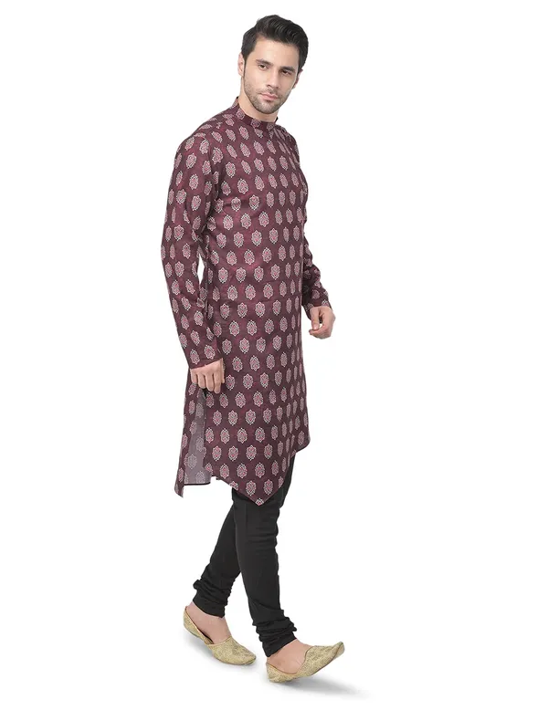 Maroon_Cotton_Maroon_Full_Sleeve_Regular_Printed_Kurta_For_Men