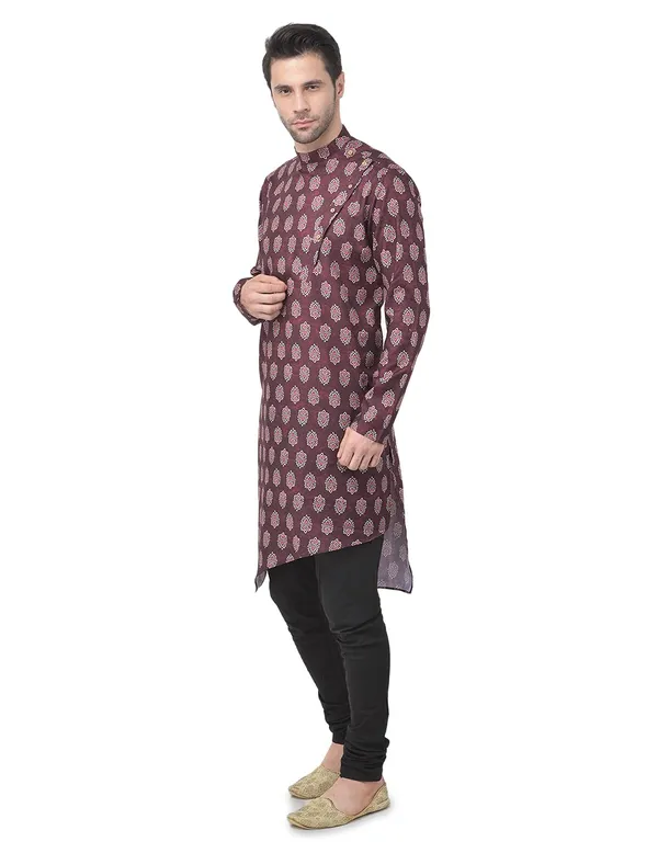 Maroon_Cotton_Maroon_Full_Sleeve_Regular_Printed_Kurta_For_Men