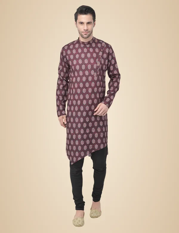 Maroon_Cotton_Maroon_Full_Sleeve_Regular_Printed_Kurta_For_Men