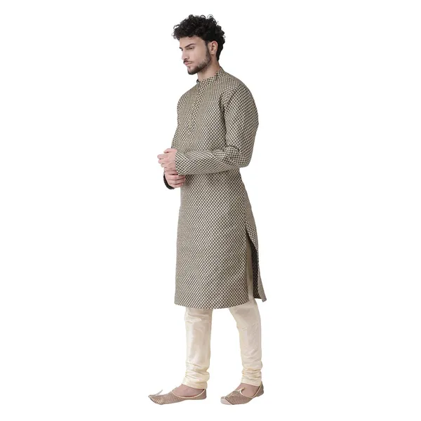 Black_Jacquard_White_Full_Sleeve_Regular_Fit_Printed_Kurta_For_Men