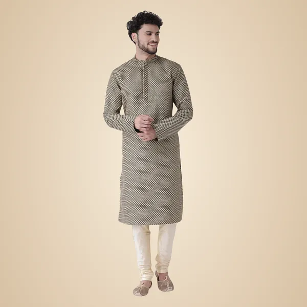 Black_Jacquard_White_Full_Sleeve_Regular_Fit_Printed_Kurta_For_Men
