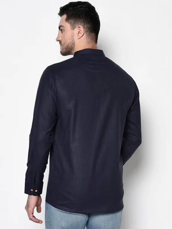 Dark_Blue_Full_Sleeve_Regular_Plain_Kurta_For_Men