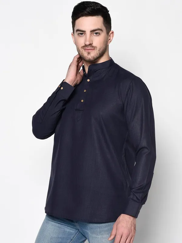 Dark_Blue_Full_Sleeve_Regular_Plain_Kurta_For_Men