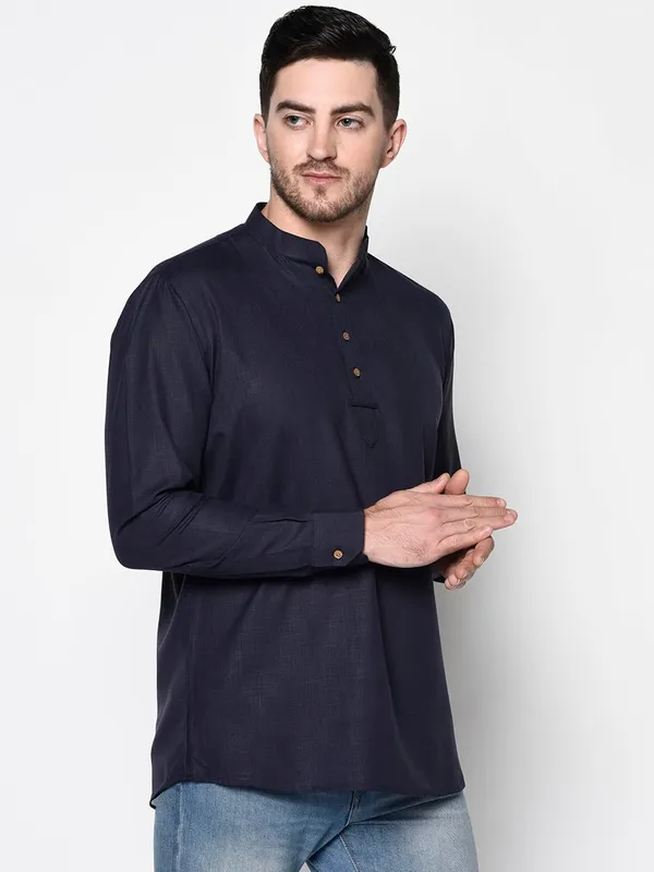 Dark_Blue_Full_Sleeve_Regular_Plain_Kurta_For_Men