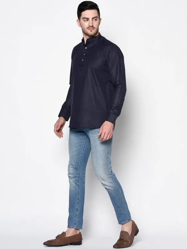 Dark_Blue_Full_Sleeve_Regular_Plain_Kurta_For_Men