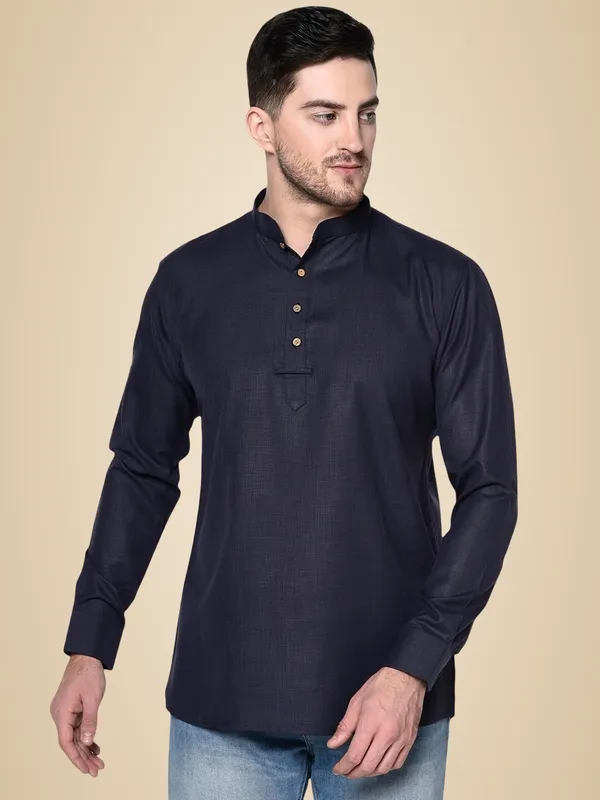 Dark_Blue_Full_Sleeve_Regular_Plain_Kurta_For_Men