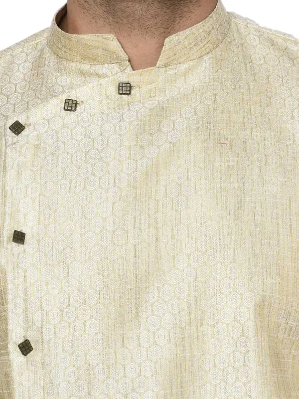 Beige_Jacquard_Full_Sleeve_Regular_Printed_Kurta_Churidar_Set_For_Men