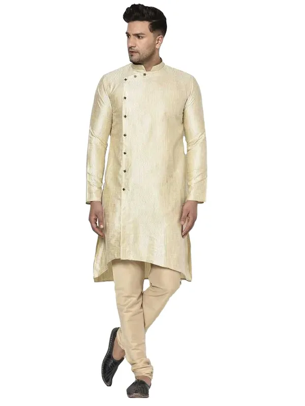 Beige_Jacquard_Full_Sleeve_Regular_Printed_Kurta_Churidar_Set_For_Men