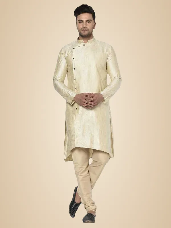 Beige_Jacquard_Full_Sleeve_Regular_Printed_Kurta_Churidar_Set_For_Men