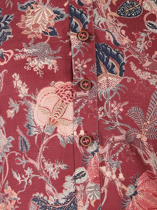 Maroon_Cotton_Full_Sleeve_Regular_Fit_Printed_Kurta_For_Kids