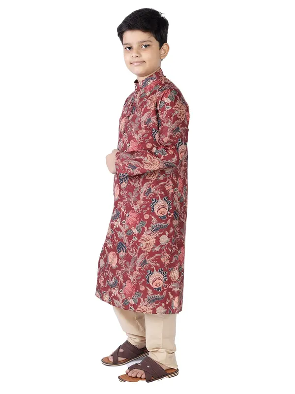 Maroon_Cotton_Full_Sleeve_Regular_Fit_Printed_Kurta_For_Kids