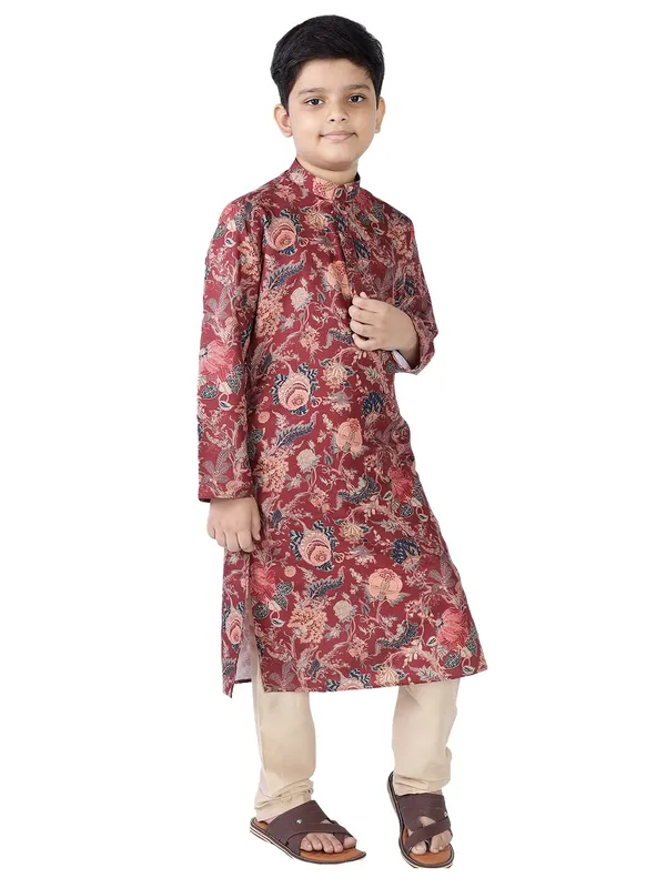 Maroon_Cotton_Full_Sleeve_Regular_Fit_Printed_Kurta_For_Kids
