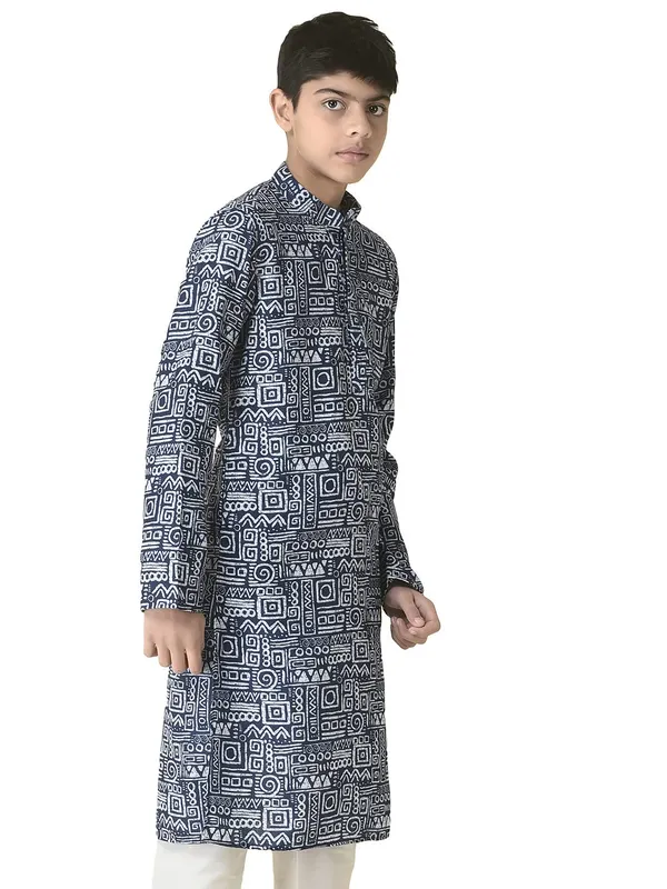 Blue_Cotton_Full_Sleeve_Regular_Printed_Kurta_For_Kids